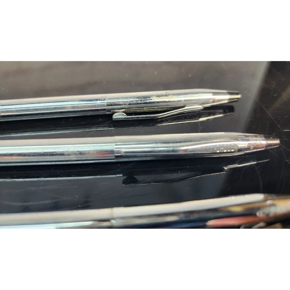2 Vintage Cross Classic Silver Chrome Ballpoint Pens & 1 Cross Mechanical Pencil